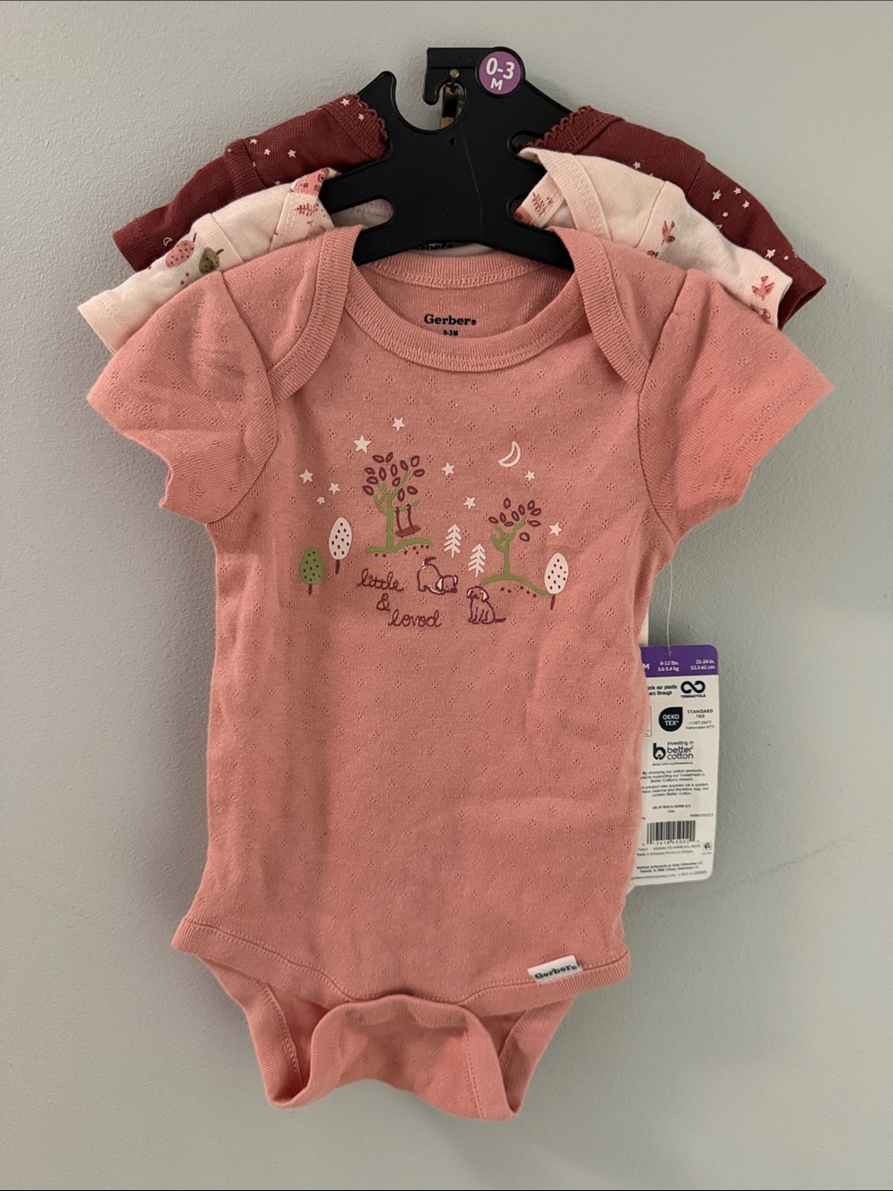 Gerber Coral Pink Baby One-Piece Bodysuit with Woodland Print